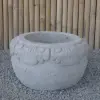 Product image 5 of the product “Balinese style flat round pot, with carving - 60 cm Dia., 35cm Height, Taro sand ”